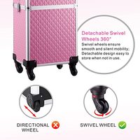 Valise de maquillage pliable 4 en 1 en aluminium tendance avec grandes roues de transport noires pour salon de coiffure
