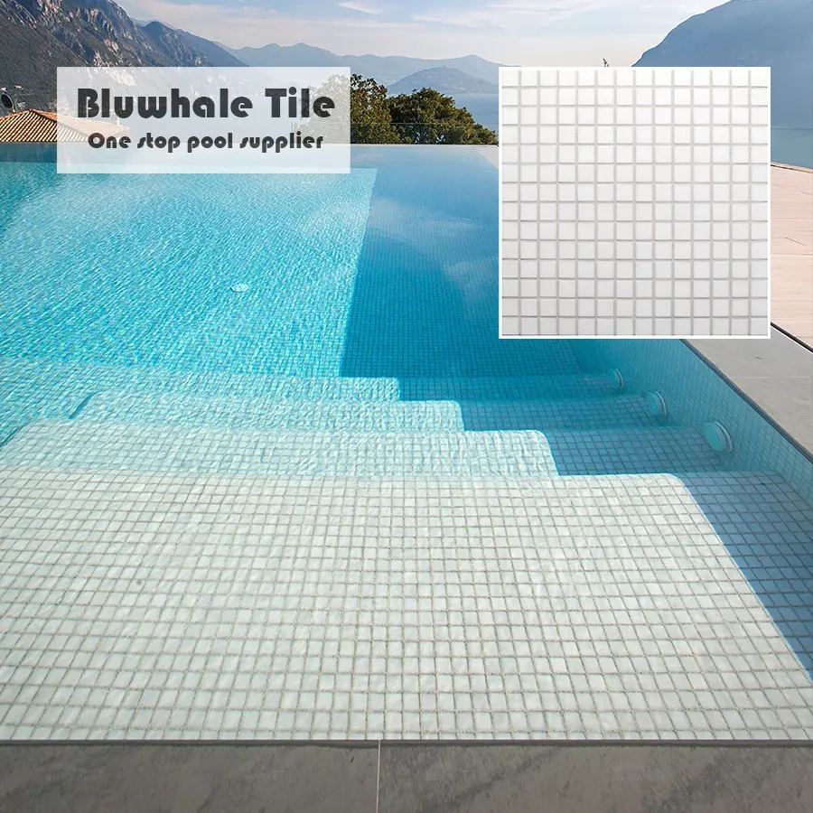 Factory Direct Sale Bathroom Spa Shower Square Mosaic 1 Inch Hot Melt Iridescent Glass Tile Mosaico Swimming Pool White Tile