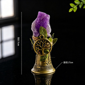 Campana in Ottone Rustica con Cristallo Grezzo e Albero della Vita, Campana Rituale in Metallo Antico per Altare Magico e Decorazione Meditativa - Product Image 4