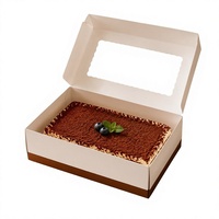 Boîte à tiramisu jetable en carton ivoire avec fenêtre transparente et logo personnalisé