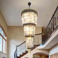 Lustres noirs de luxe de grande taille pour plafonds hauts, lustre pour escalier, hall d'entrée, villa, grande ferme, éclairage de plafond en cristal