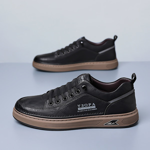 Y3OPA Baskets rétro en cuir pour hommes, chaussures de marche respirantes à bout rond, style décontracté et tendance - Product Image 3