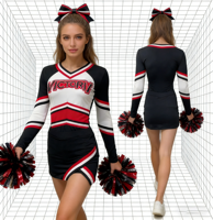 Seragam Pertunjukan Cheer & Tari |   Pakaian Pertunjukan Merah Putih Hitam dengan Garis-garis & Logo Kustom GRATIS untuk Pertunjukan Panggung