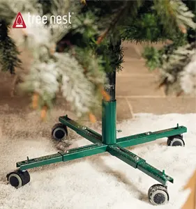 Soporte de Base de árboles artificiales verdes para decoración de Navidad de Metal fuerte móvil con ruedas