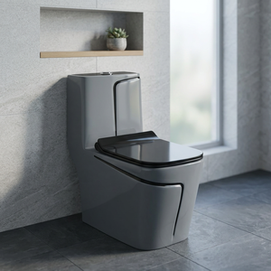 WC monobloc en céramique moderne bleu et noir avec réservoir encastré, sanitaire décoratif pour salle de bain - Product Image 1