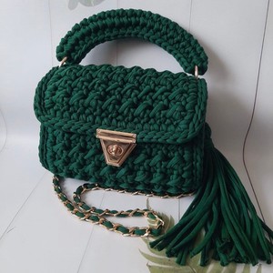Bolso Tote y Bandolera de <span class=keywords><strong>Ganchillo</strong></span> con Borlas, Tejido a Mano, Suave, con Cierre de Solapa y Correa de Cadena - Estilo Retro Europeo, Bolso de Mano para Mujer - Product Image 4