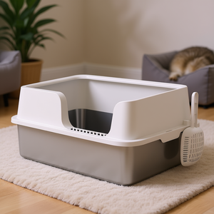 กระบะทรายแมวสแตนเลสสีเทาอ่อน 65 ลิตร ขอบสูง สำหรับแมวตัวใหญ่ ทำความสะอาดง่าย ป้องกันการรั่วซึม - Product Image 2