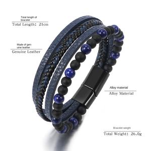 Bracelets en cuir tressé pour hommes Bijoux pour hommes 6 mm <span class=keywords><strong>Pierre</strong></span> <span class=keywords><strong>de</strong></span> <span class=keywords><strong>lave</strong></span> œil <span class=keywords><strong>de</strong></span> tigre Bracelet fait à la main - Product Image 4