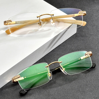 Lunettes Borregls en corne de buffle pour hommes, de marque, sans monture, carrées, avec diamants, lunettes optiques sans cadre pour femmes 0022