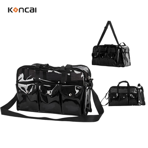 Sac de maquillage et de beauté en PVC noir durable à fermeture éclair géométrique - Product Image 6