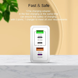 120W Fast Charging Wall PC+ABS Fire Retardant Material QC3.0 2USB 3PD UK US EU CE Mobile Phone Charger for iPhone Apple Android - Product Image 4