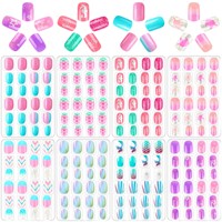 Kit de Manucure Enfant 120 Pièces Facile à Appliquer et Sûr, Faux Ongles à Presser Mignons Motif Dessin Animé pour Enfants, Lime à Ongles, Matériau ABS Carré pour Doigts