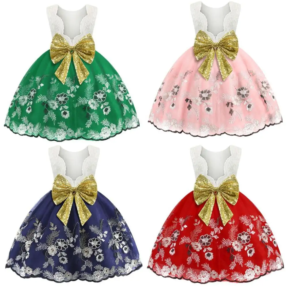 New Year Summer Big bow tutu infant Baby Girl Dress Lace Embroidery Dresses for Girls 1-8y birthday party wedding baby clothing