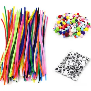 Craft Supplies Set: Macaron Colored Pipe Cleaners & Pom Poms