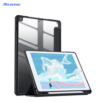 Étui populaire en cuir PU avec support pour iPad 10.2 7e/8e/9e génération avec coque transparente en PC et porte-stylet pour tablette