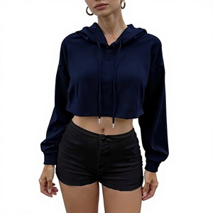 Sweat-shirt à capuche court délavé pour femme, coupe oversize, style streetwear, pull décontracté personnalisé, tendance - Product Image 1