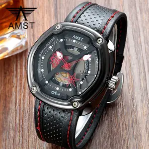 AMST 3019 new design blue boys mechanical watch exclusive PU leather band water resist auto date character Casual hand watch