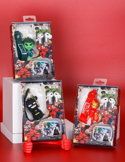 GT-15 Marvel Avengers TWS Bluetooth Earbuds, Cartoon Wireless Headphones with Keychain for Kids Gift