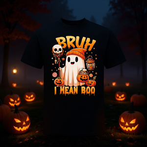 Maglietta con personaggio fantasma amichevole, manica corta, girocollo unisex, design con stampa digitale fantasiosa, per adulti - Product Image 3