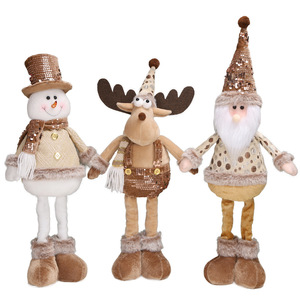 Gold Sequin Tall <b>Hat</b> Snowman Moose Santa <b>Standing</b> Plush Set for Luxury Hotel Lobby Xmas Display - Product Image 1