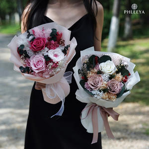 باقة زهور محفوظة من الورد المجفف، هدية ليوم المعلم وعيد الحب، زهور أبدية لا تحتاج إلى سقي أو ضوء الشمس - Product Image 3