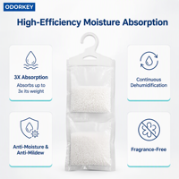 Lot de 2 sachets déshumidificateurs suspendus jetables écologiques 70G, transformables en gel, anti-fuite pour armoire, certifiés REACH, direct usine