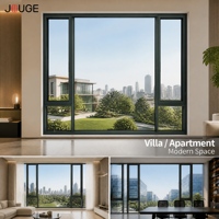 Fenêtre basculante JOUGE à ouverture intérieure en aluminium, à rupture de pont thermique 44 mm, avec charnière dissimulée et verre Low-e, idéale pour projets de villas