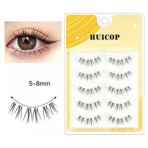 Lot de 5 faux cils en fibres végétales, volume naturel et effilé, pour l'angle extérieur, avec bande transparente fine, faits à la main, style Manga Lash No. Plante - Product Image 1