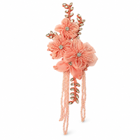 Applique florale 3D en maille perlée faite à la main avec strass et pompon pour vestes, robes, Qipao, robes de mariée, décoration de couture DIY