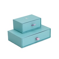 Dr.Box Coffret à bijoux personnalisé bleu clair avec tiroir coulissant, emballage estampé motif lune, poignées en satin, pour boucles d'oreilles et colliers, gris