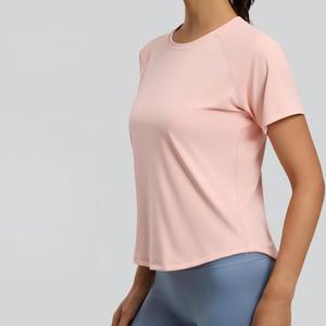 Wholesale Women <b>Raglan</b> Short Sleeve Yoga T Shirt Quick Dry Mesh Back Vent Athletic <b>Top</b> Loose Fit Running Workout Active Wear - Product Image 2