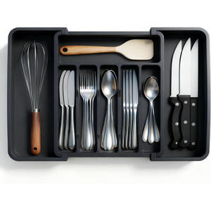 Organisateur de tiroir à couverts en plastique réglable et extensible pour la cuisine - Product Image 2