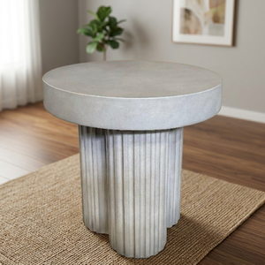 Table d'appoint en béton au design cannelé trèfle moderne, minimaliste pour salle à manger, appartement, hôtel, villa, bureau, immeuble - Product Image 5