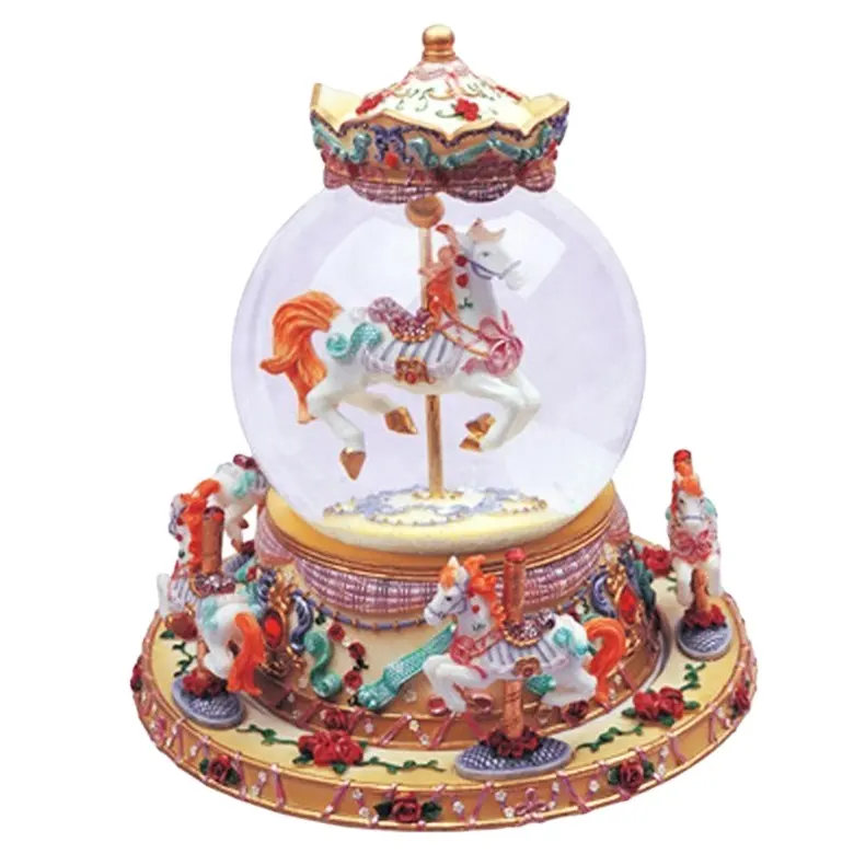 OEM wedding gifts decorative water globe horse music box carousel Merry Go Round Christmas gift birthday snow globe for guests