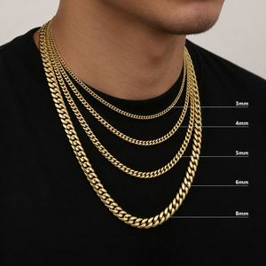 สร้อยคอแฟชั่นสไตล์ไมอามีคิวบันลิงค์ สแตนเลสชุบทอง 14k ขนาด 3 มม. 4 มม. 5 มม. 6 มม. 8 มม. พร้อมตัวล็อกแบบก้ามปู สำหรับทุกเพศ เหมาะสำหรับงานปาร์ตี้ ขายส่ง - Product Image 4
