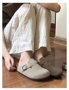 Mules et sabots d'extérieur en cuir véritable et daim pour femme, style <span class=keywords><strong>Birkenstock</strong></span>, avec semelle intérieure en liège amortissante – Idéal pour le dropshipping - Product Image 1