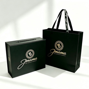 Luxury <b>Black</b> Magnetic <b>Gift</b> <b>Box</b> With Handle Custom Gold Foil Stamping Rigid Paper Packaging Set For Jewelry Cosmetic - Product Image 2
