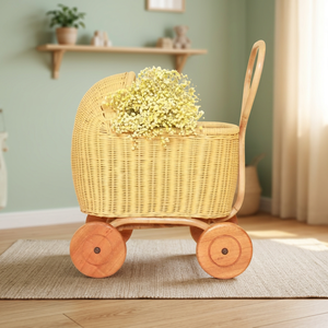 HOT SELLER Handmade Toy Stroller for Doll Storage Basket Nursery Room Decoration Wicker Dolls <b>Pram</b> Baby Toy Rattan Stroller - Product Image 1