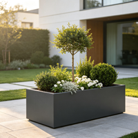Grand bac à fleurs rectangulaire en aluminium, durable, pour extérieur, avec revêtement en poudre, design minimaliste