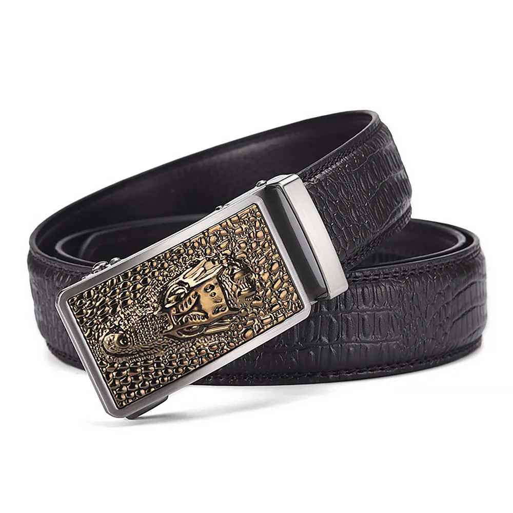 NIUCUNZH-ceinture de luxe pour homme, accessoire en cuir de vache véritable, motif Crocodile, marque à la mode, couleur noire