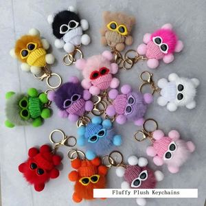 Porte-clés mignon en peluche porte-clés doux avec pompon porte-clés sac à dos pendentif décor <span class=keywords><strong>Kawaii</strong></span> boule <span class=keywords><strong>de</strong></span> fourrure poupée en peluche porte-clés - Product Image 2