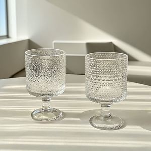 <b>Retro</b> Ins Style Goblet Vertical Pattern Embossed Household Juice Drink Whisky <b>Glass</b> and Ice Cream Cup - Product Image 1