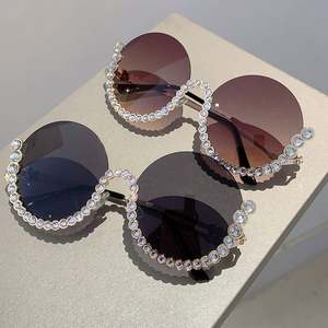 Gafas de Sol Redondas de Lujo Vintage 2025 para Mujer, con Degradado, Protección UV400, Media Montura y Pedrería - Product Image 5