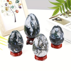 Œuf en agate mousse naturelle polie, pierre de guérison pour la décoration Feng Shui de la maison et du bureau (vente en gros) - Product Image 1