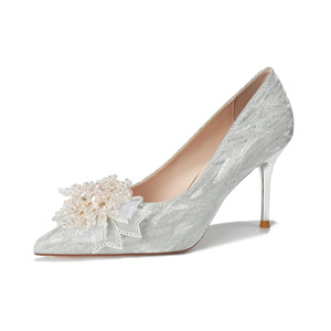 6681X-078 Classic Bridal High Heels Organza Beaded Floral Print Wedding Shoes Women's - Product Image 5