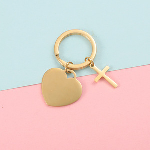 Porte-clés en forme de cœur avec croix, en alliage de zinc, breloque religieuse, cadeau de Saint-Valentin, anneau porte-clés en métal, argent, or, or rose - Product Image 6