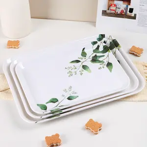 Custom cheap rectangle plant pattern melamine wholesale harbor plates trays dishes