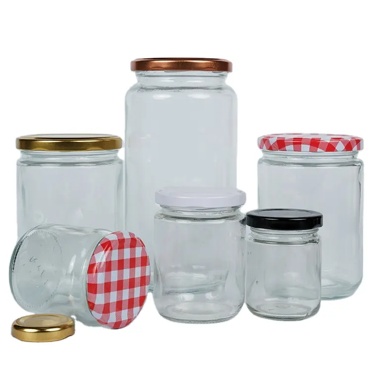 Frasco de vidro para armazenamento de alimentos enlatados, recipiente redondo vazio de 30ml-1000ml com tampa de metal