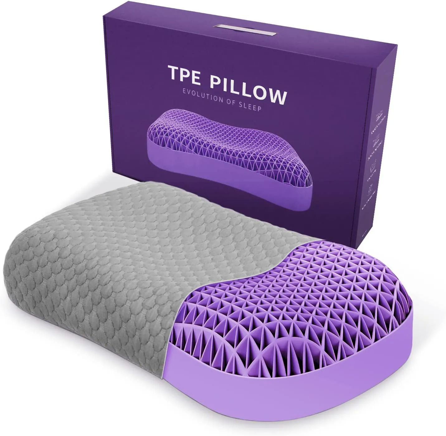 Soft High Elasticity Purple 3D Non-pressure Air Cooling Gel TPE Pillow with Washable Pillowcase for Head Support