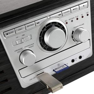 Tourne-disque vintage en bois, directement de l'usine, 6 en 1 multifonction, lecteur de vinyle LP, compatible CD, radio FM, Bluetooth, USB, TF. - Product Image 2